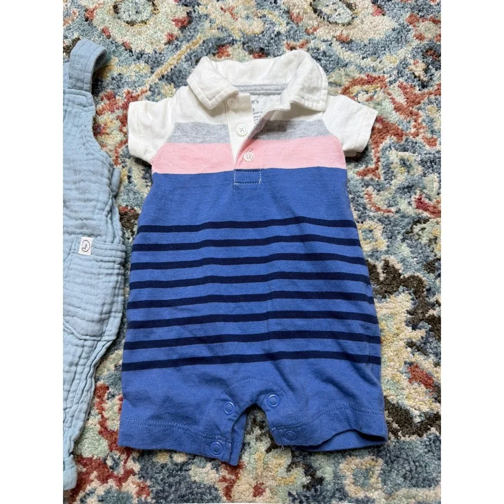 Little‎ Planet Carter's Romper Bundle Boys Newborn Blue Muslin Nautical EUC